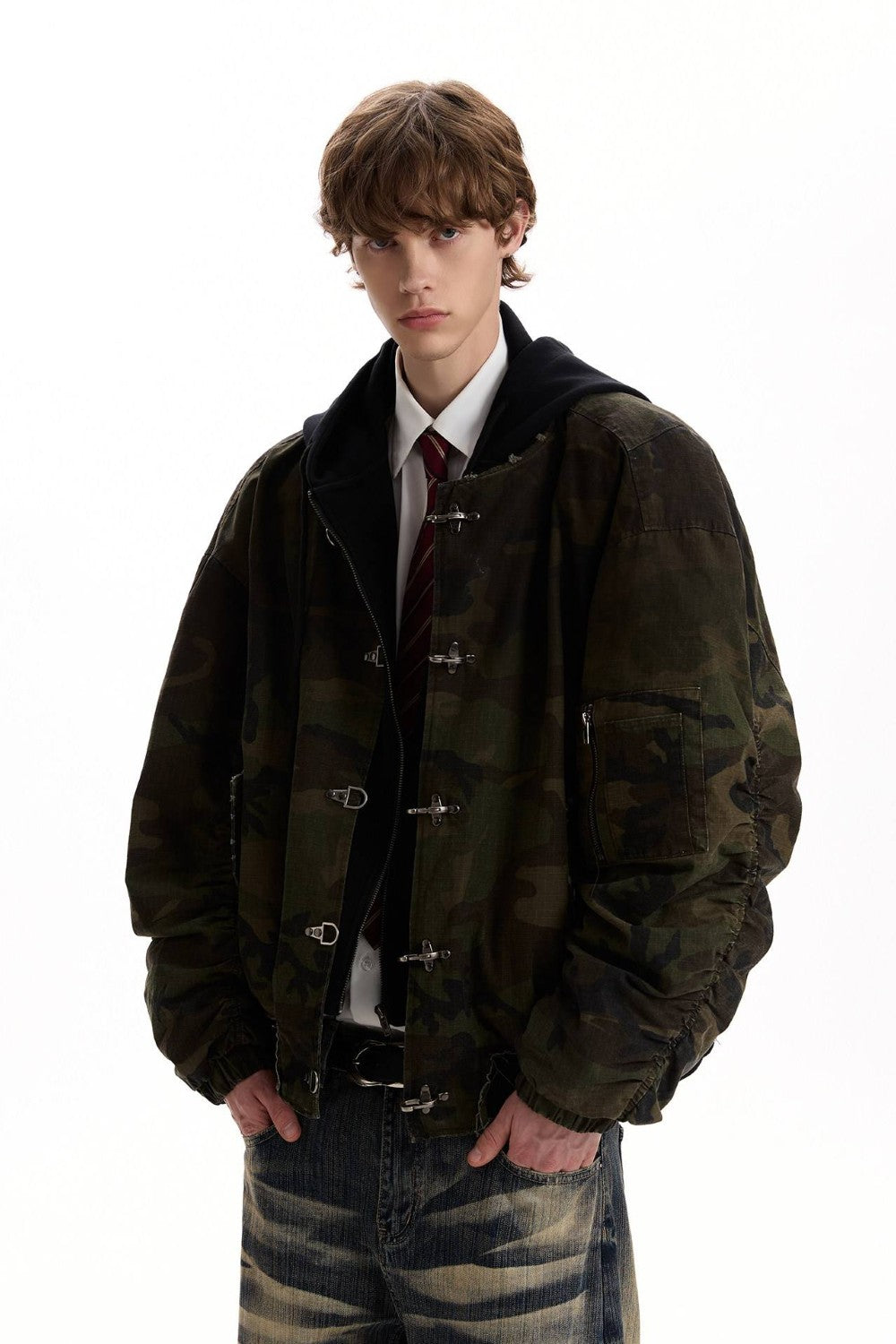 Camo Buckled Bomber Jacket