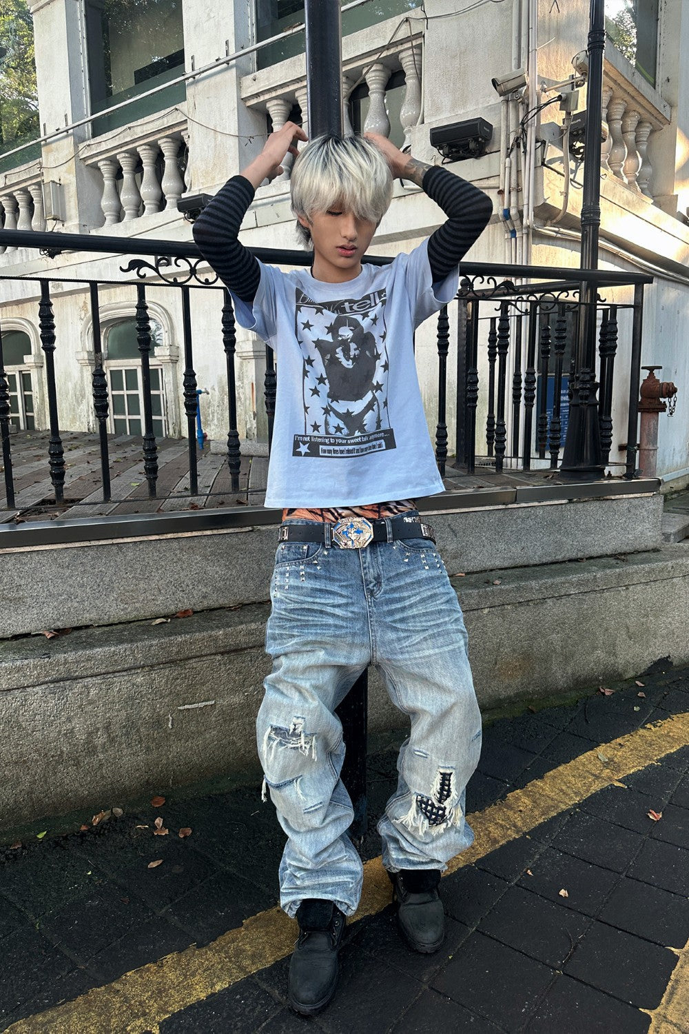 Distressed Crossfade Denim Jeans