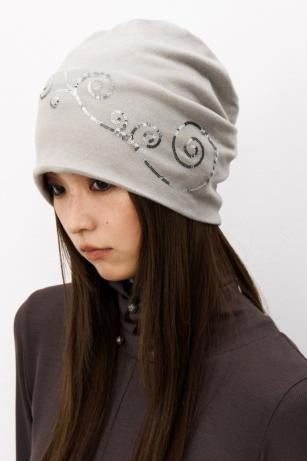 Sequin Swirl Knit Beanie