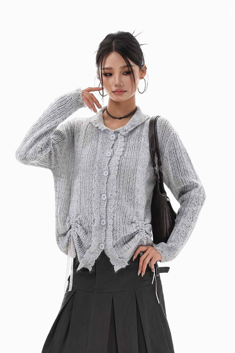 Silver Ruche Knit Cardigan