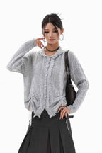 Silver Ruche Knit Cardigan