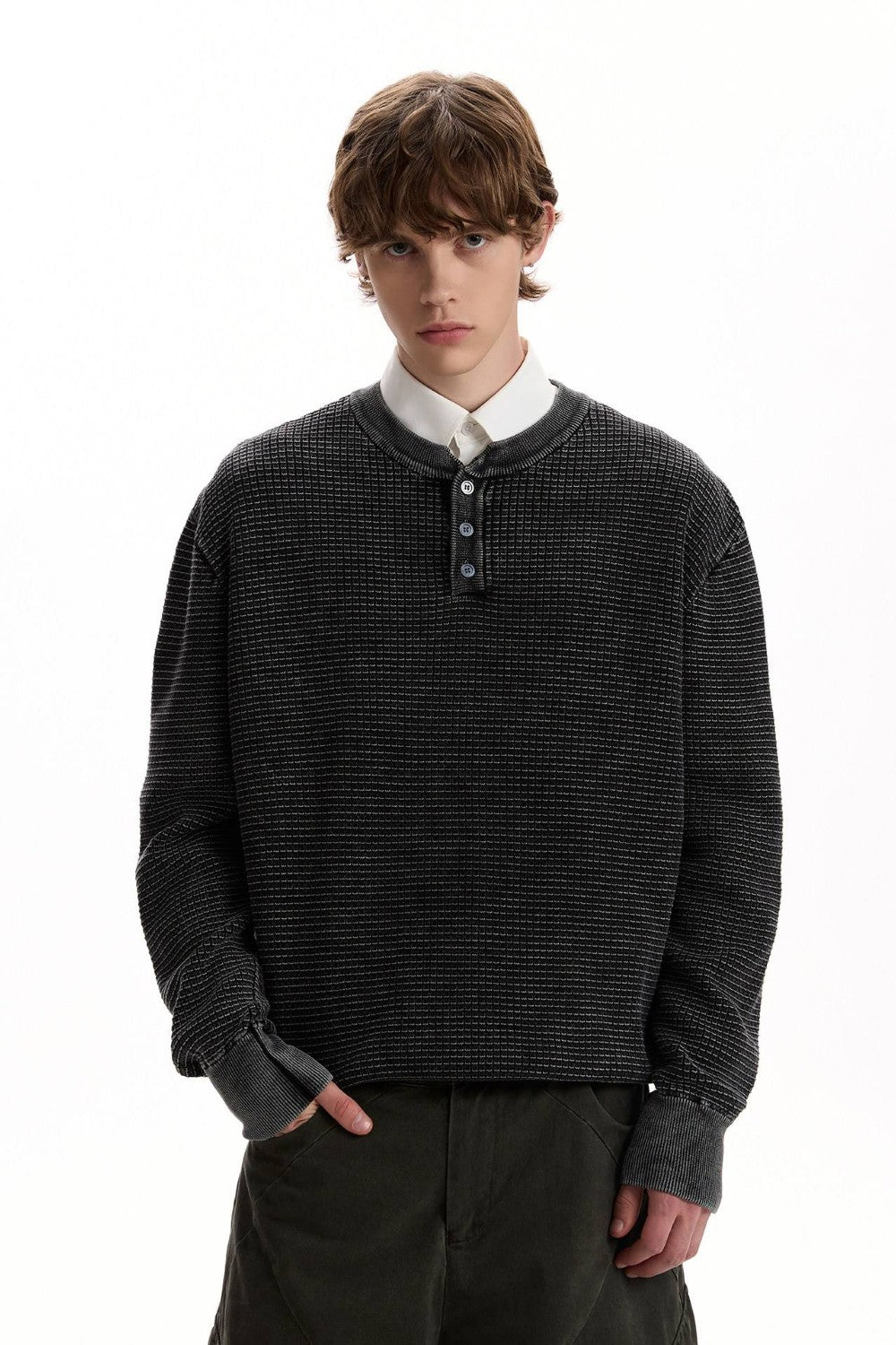 Waffle Knit Henley Sweater