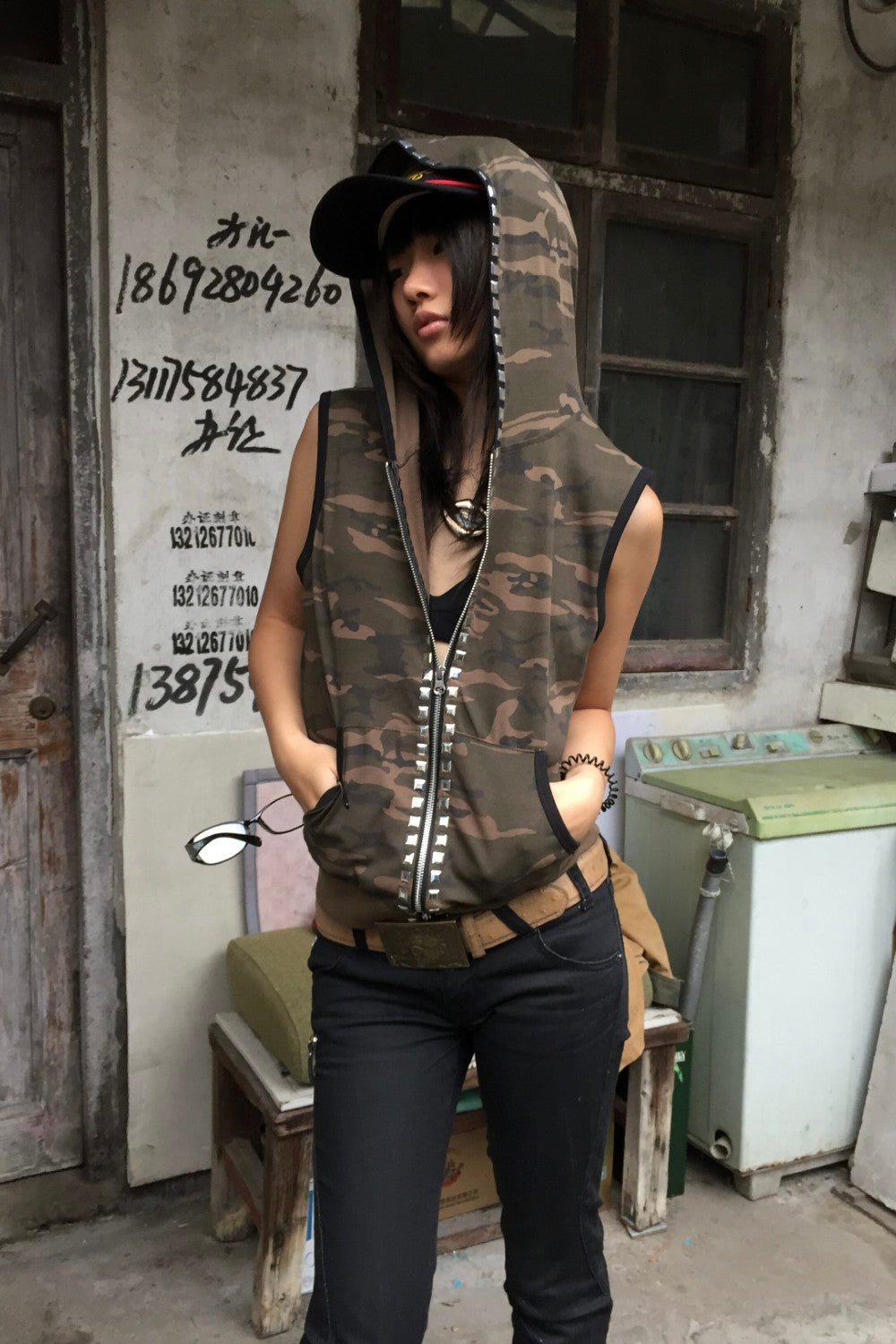 Camo Stud Hooded Vest
