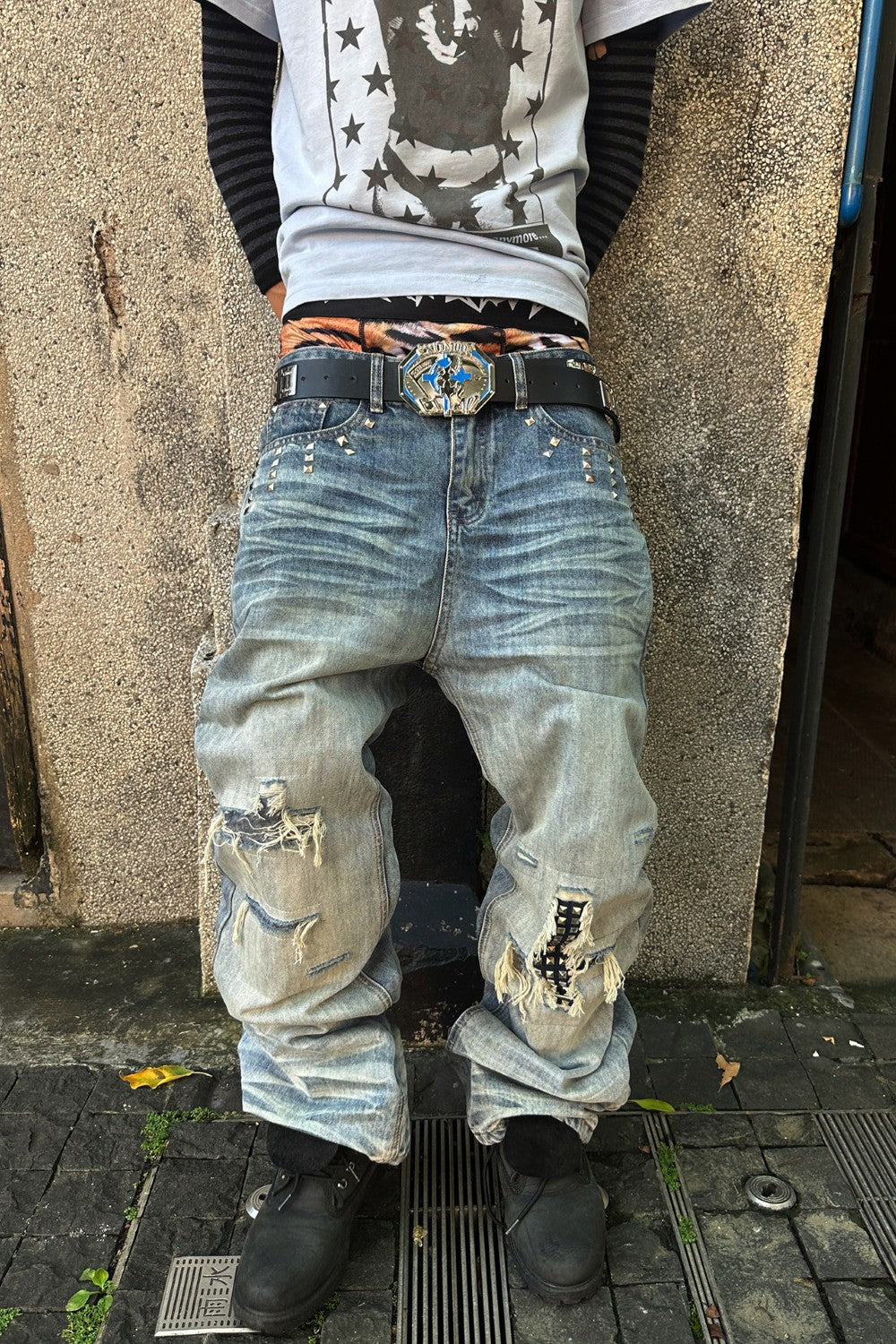 Distressed Crossfade Denim Jeans