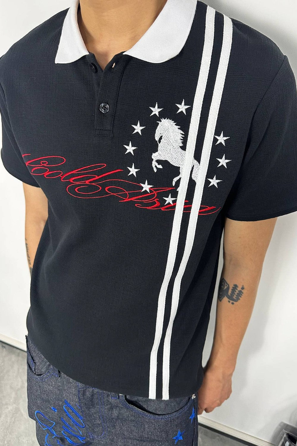 Black Victory Stripe Polo