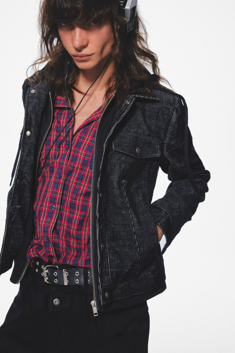 Charcoal Hooded Layered Jacket