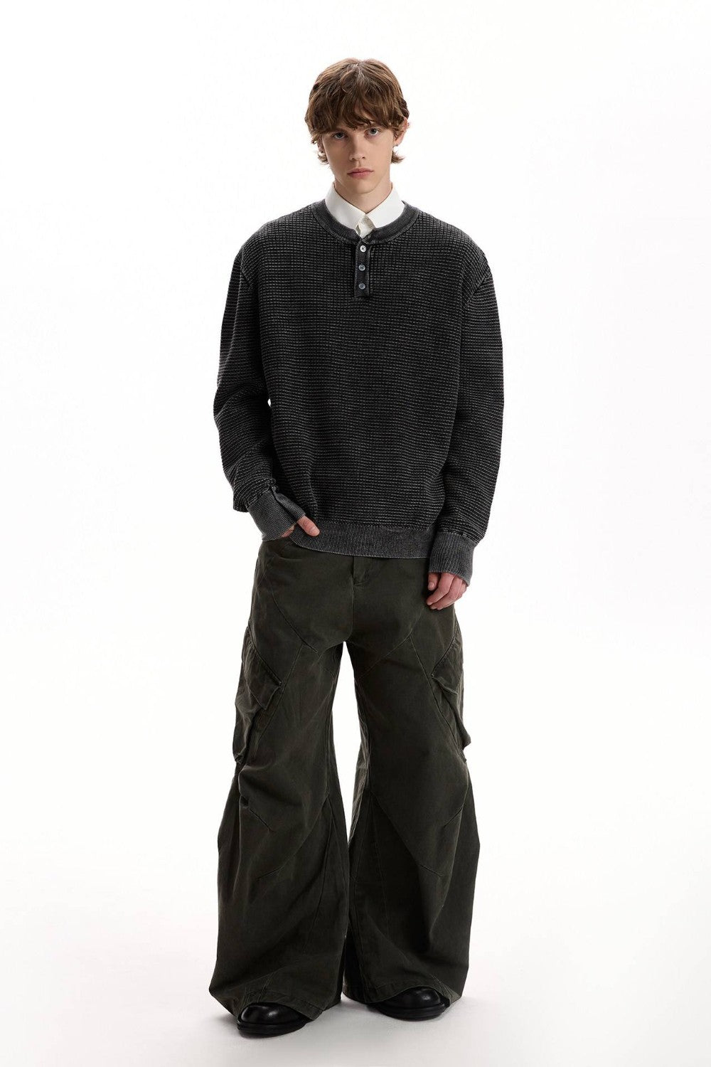 Waffle Knit Henley Sweater