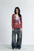 Echo Graphic V-Neck Top