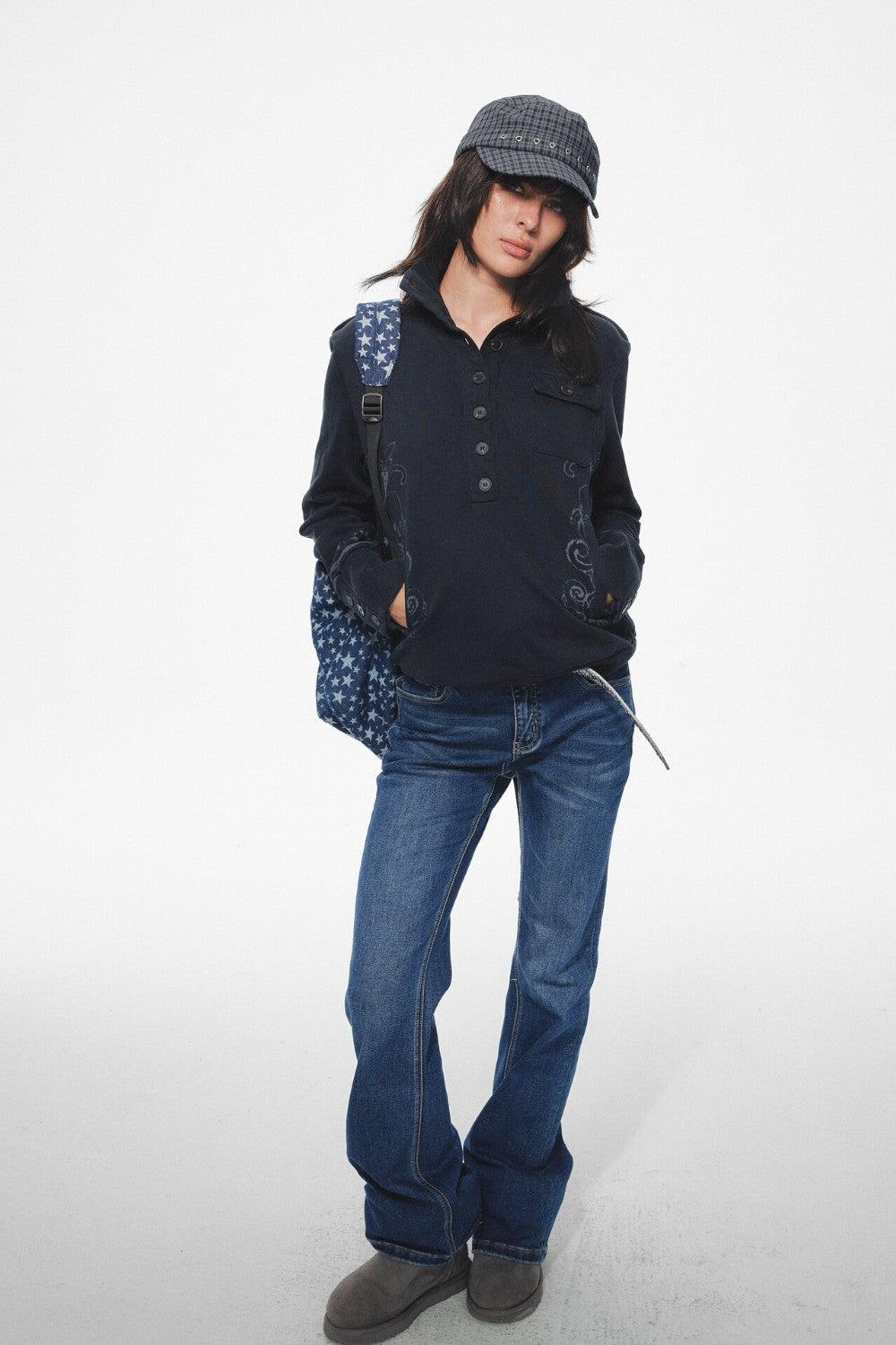 Shadow Crest Button Sweatshirt