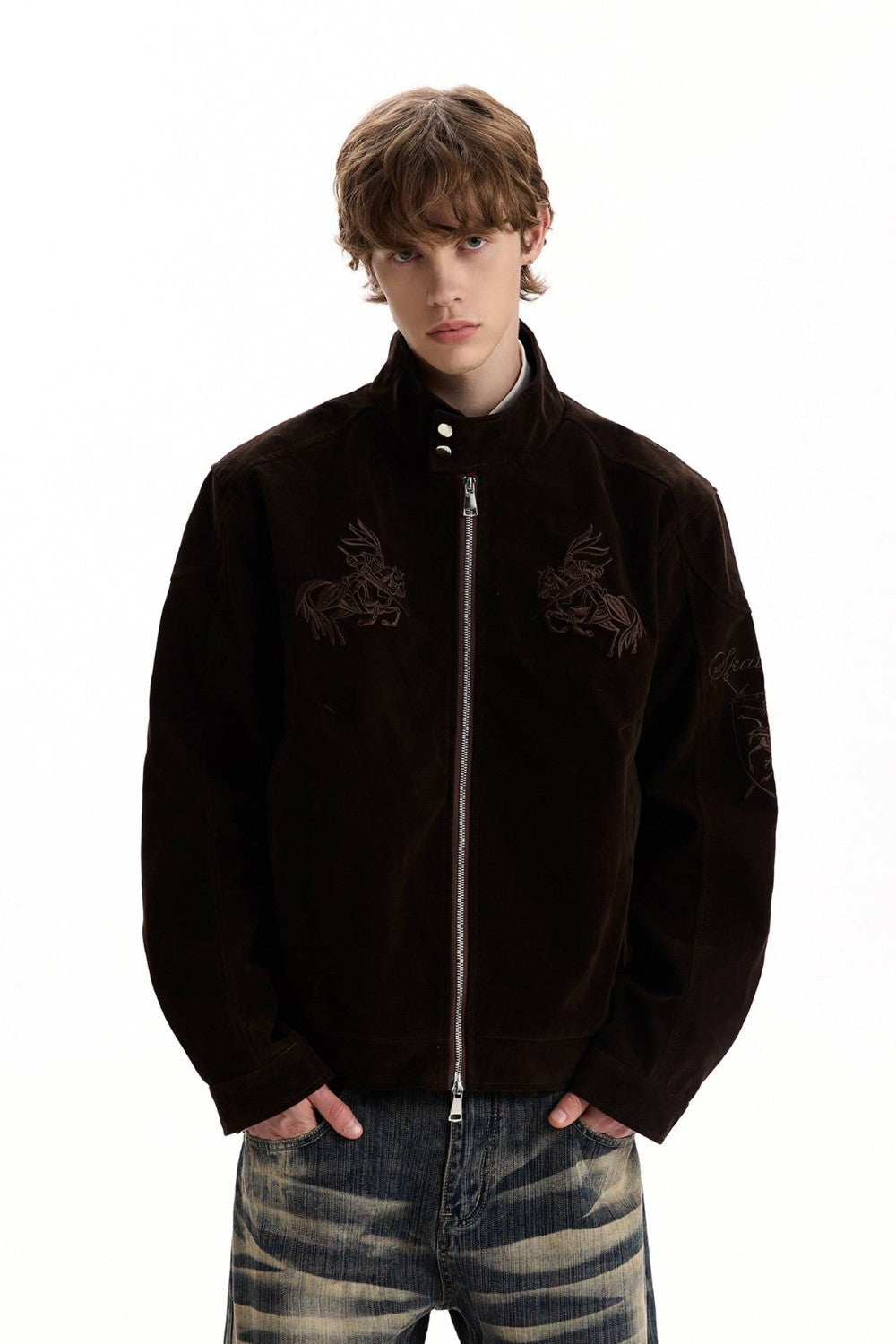 Dragon Embroidered Suede Jacket
