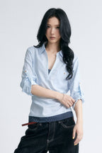 Coastal Blue Cinched Blouse
