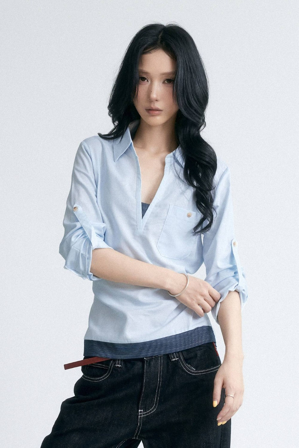 Coastal Blue Cinched Blouse