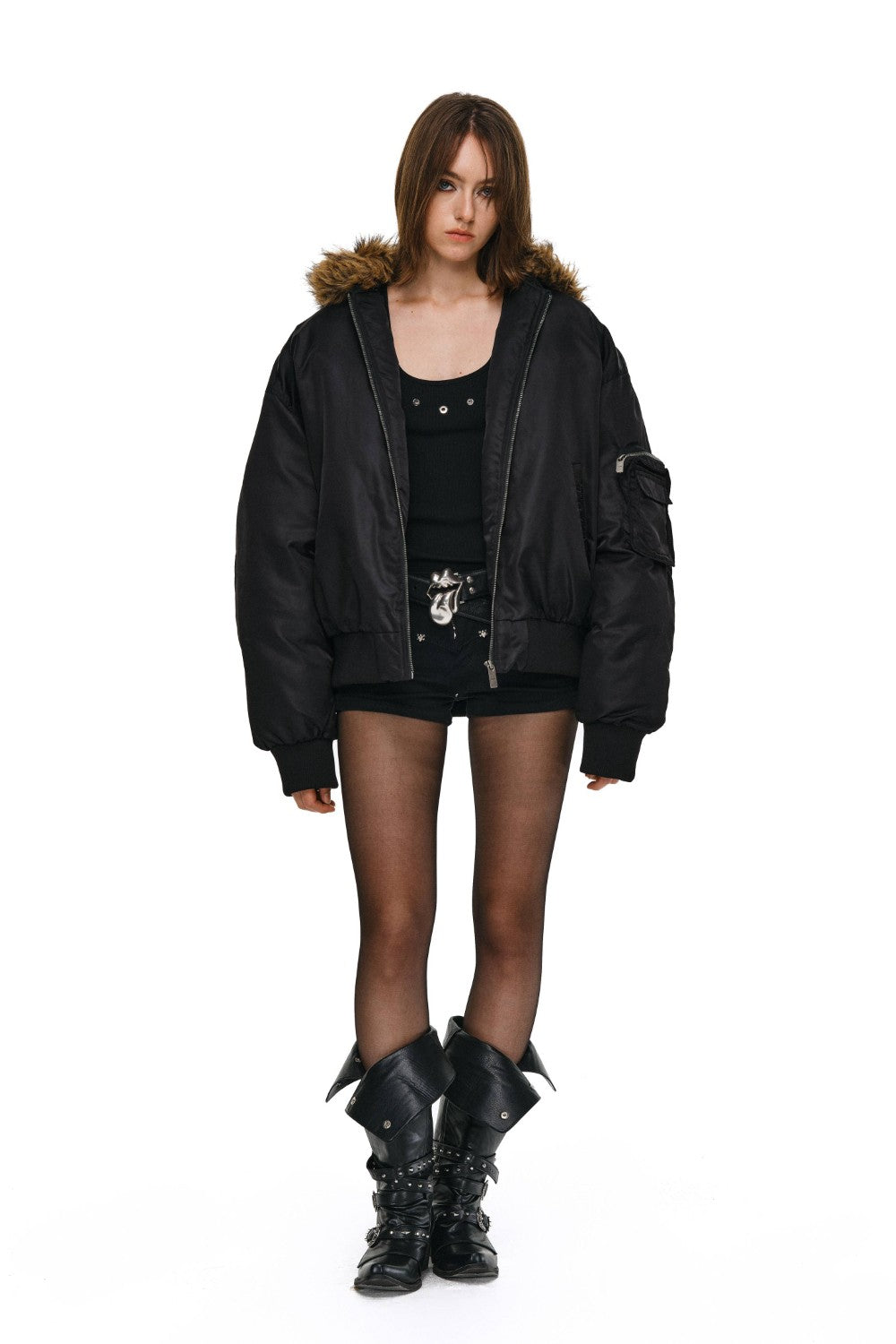 Fur Hooded Bomber Jacket