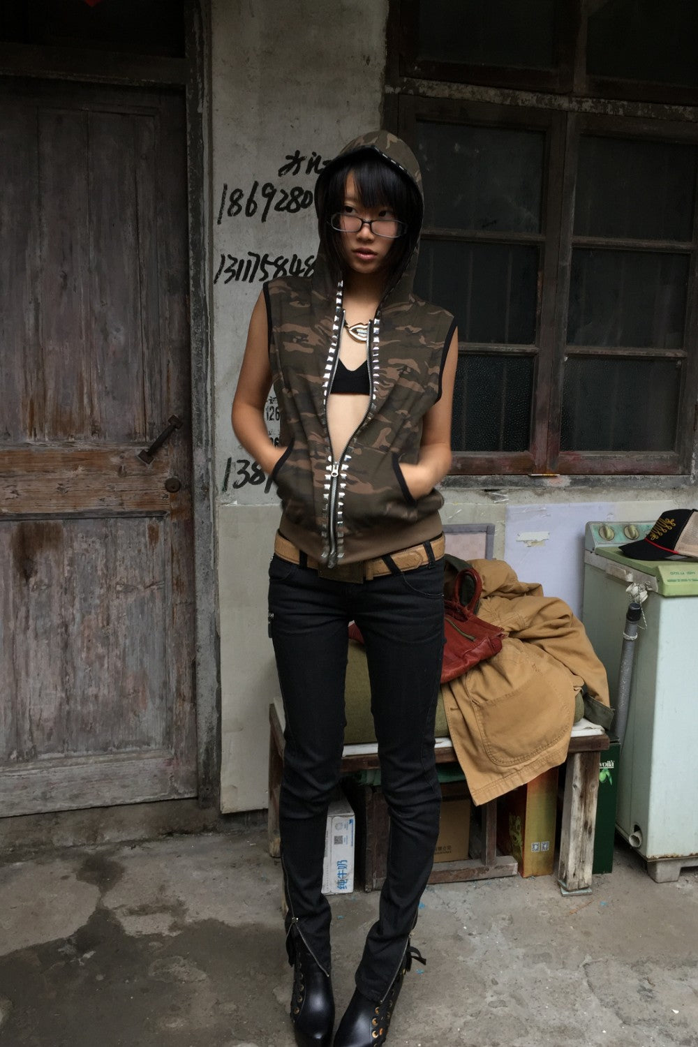 Camo Stud Hooded Vest