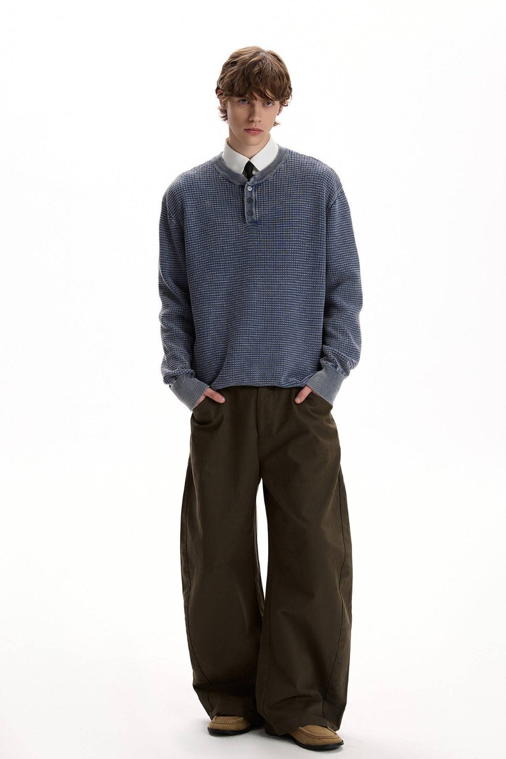 Waffle Knit Henley Sweater