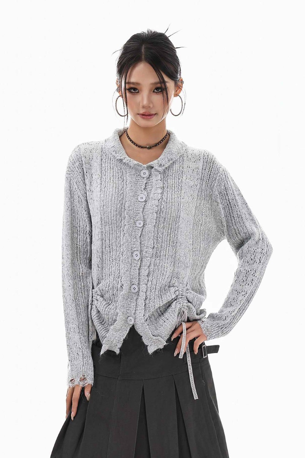 Silver Ruche Knit Cardigan