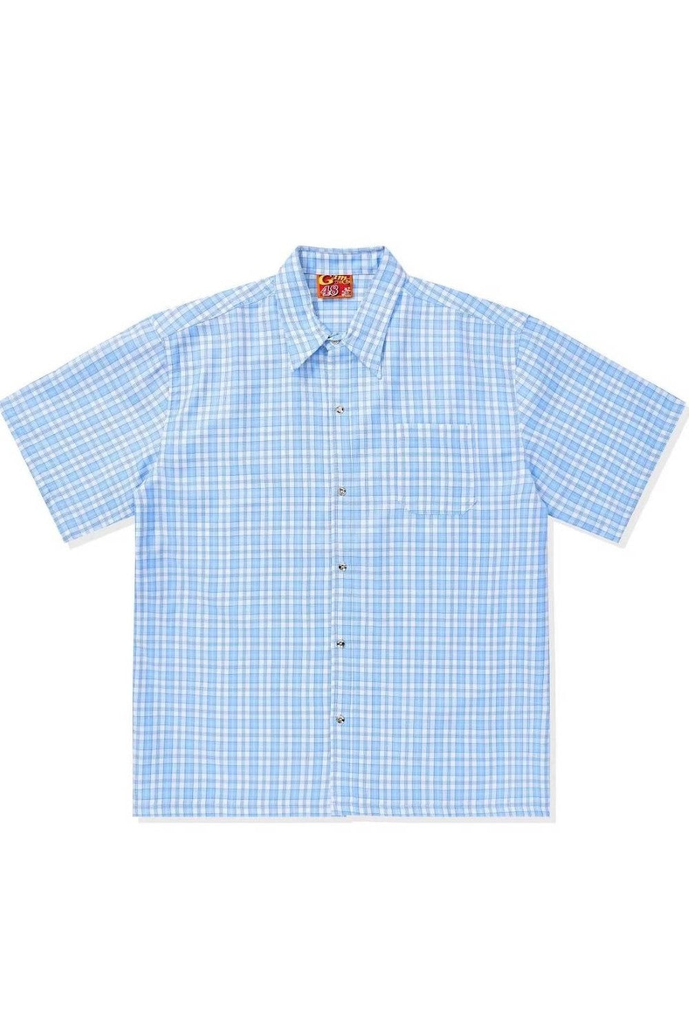 Blue Check Button-Up Blouse