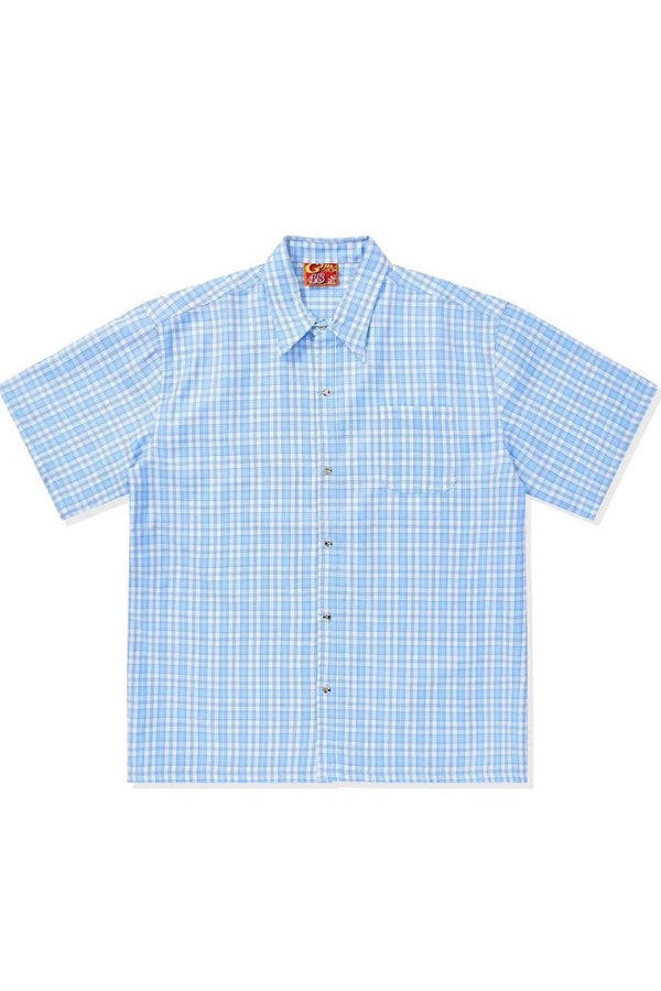 Blue Check Button-Up Blouse