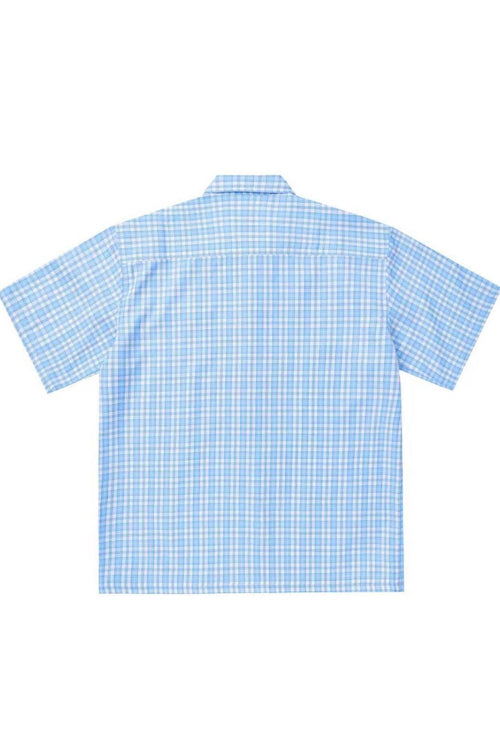 Blue Check Button-Up Blouse