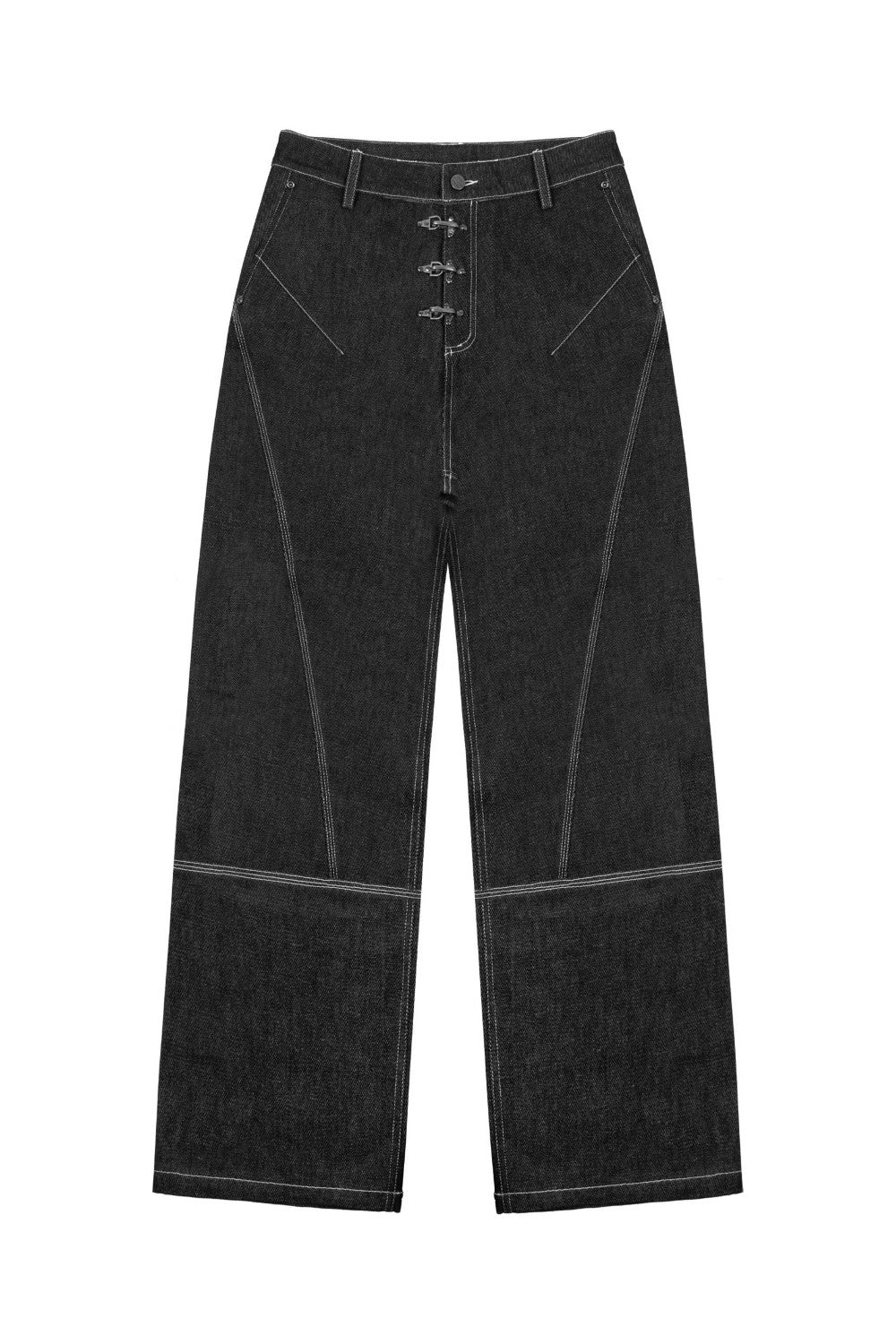 Hook Closure Wide-Leg Jeans