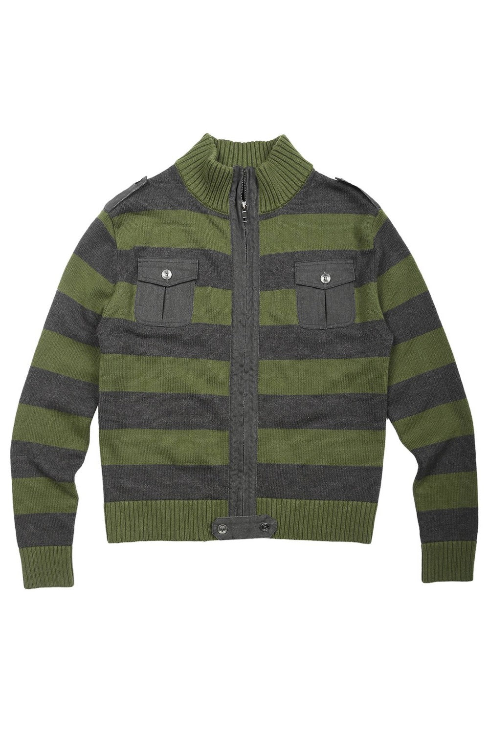 Olive Striped Zip Cardigan