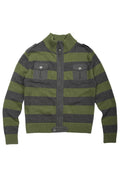 Olive Striped Zip Cardigan