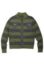 Olive Striped Zip Cardigan